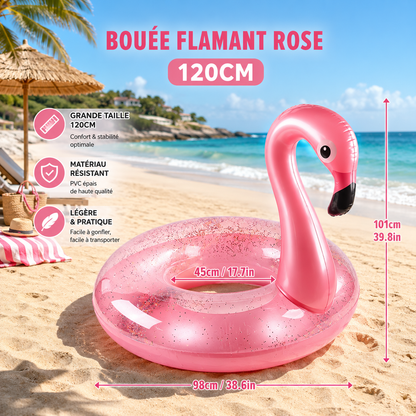 Bouée flamant rose gonflable géante taille 120 cm pour adulte