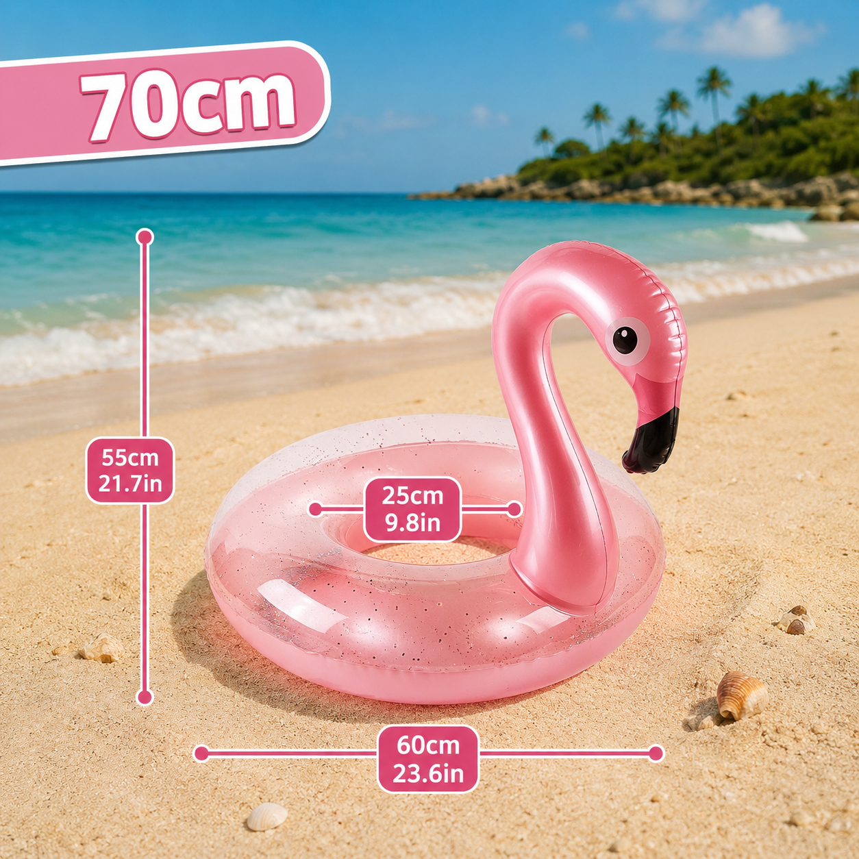 Bouée flamant rose gonflable taille 70 cm pour enfant