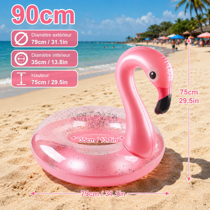 Bouée flamant rose gonflable taille 90 cm