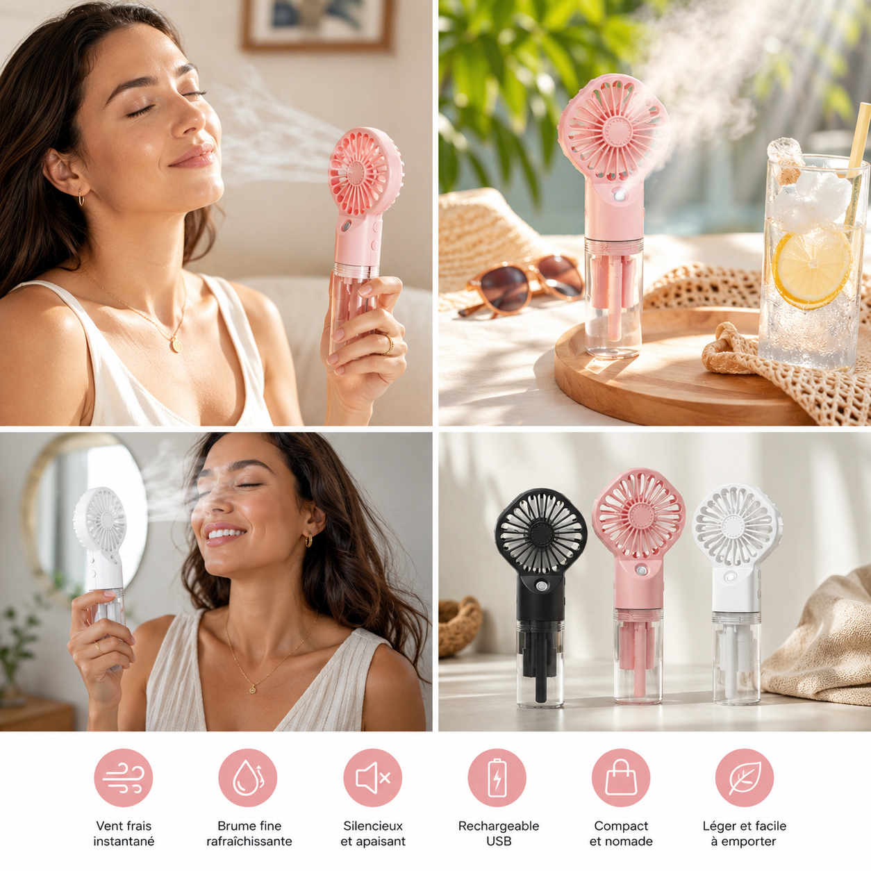 Ventilateur Brumisateur Portatif Nairel coloris rose