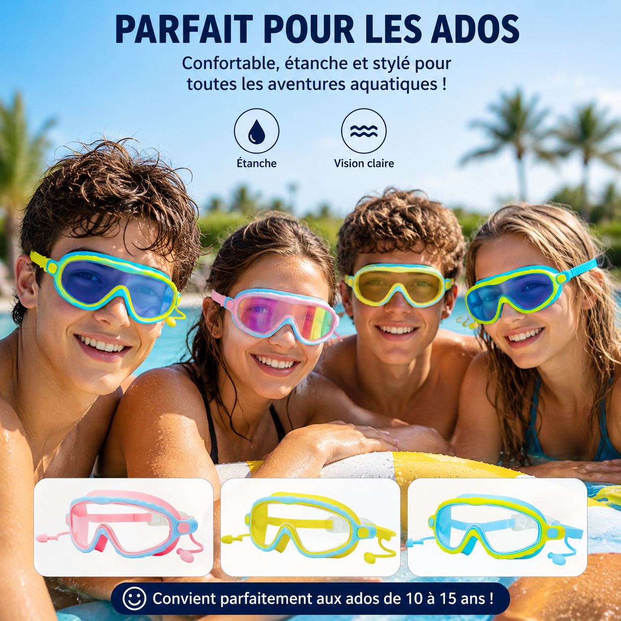 Lunettes de natation enfant adaptées de 3 à 15 ans