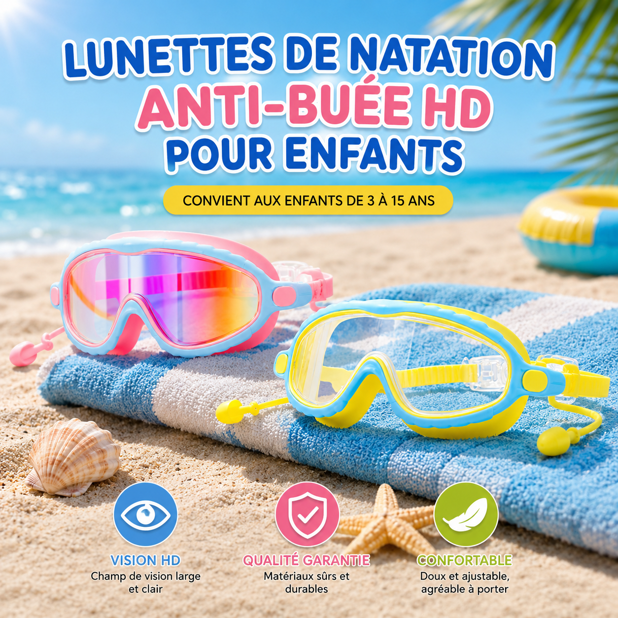 Lunettes de natation enfant anti-buée à vision claire
