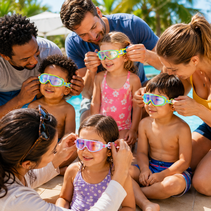 Enfants équipés de lunettes de natation anti-buée à la piscine